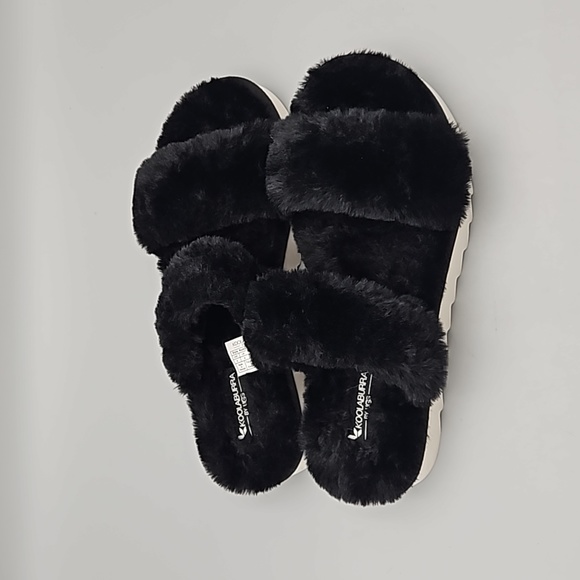 Koolaburra by UGG Women's Sz 8 Faux-Fur Black and White Slide Open Toe Sandals - Picture 8 of 10